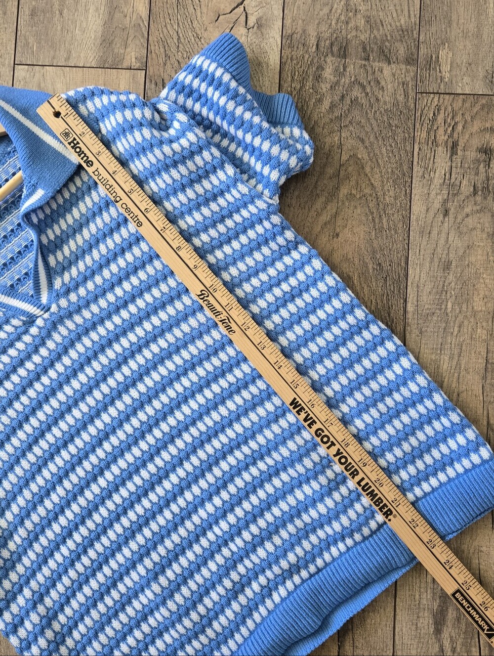 Blue And White Johnny Collar Short Sleeve Top No Label, See Pics For Meaurements - Picture 4 of 7